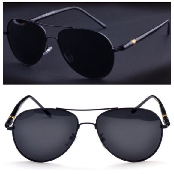New Aviator Black Sunglasses POLARIZED Lens Gold Detail Nice ~Unisex - Picture 1 of 6